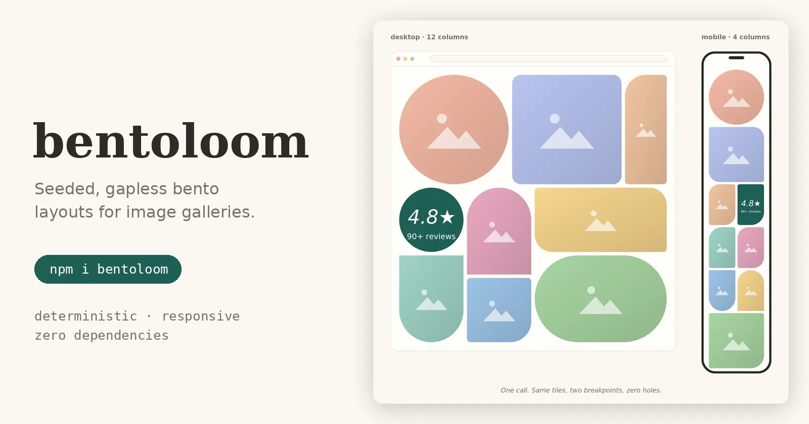 A generated bento layout with irregular tile shapes on desktop and mobile